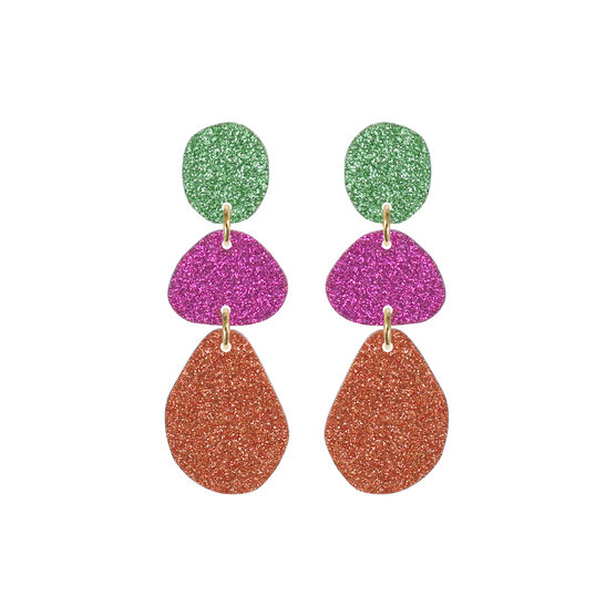 Green, pink and orange triple glitter drop earrings